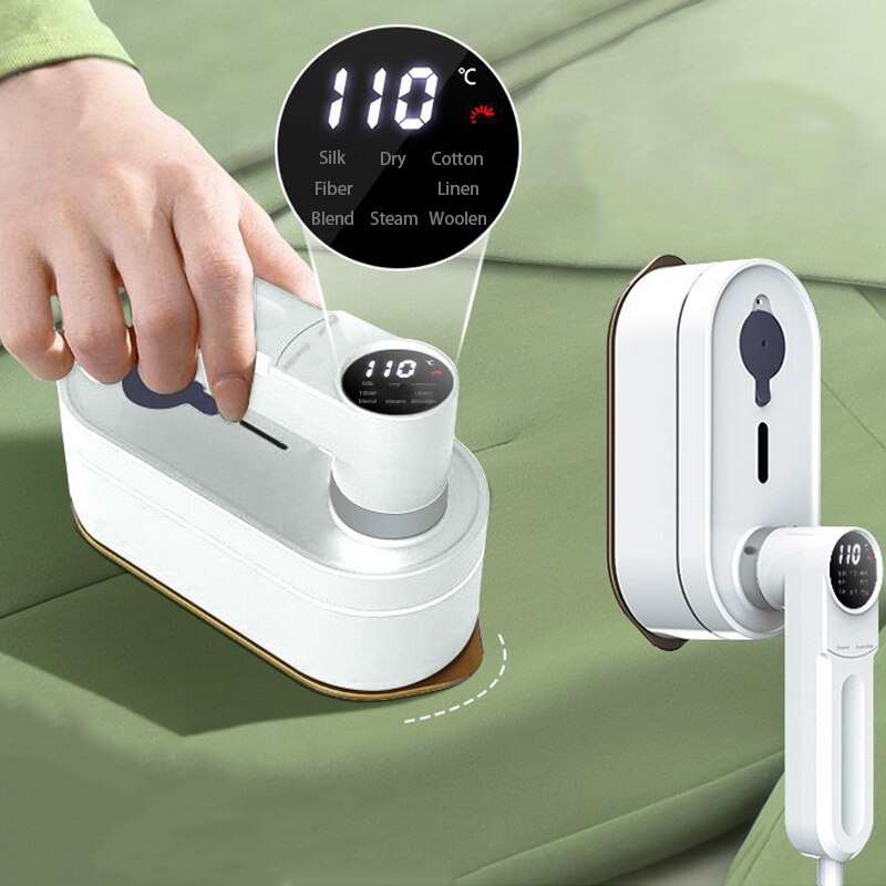 Miststeam handheld clothes steamer, front view with digital fabric-mode display